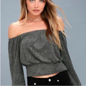 Lulu's Charcoal Off-Shoulder Sweater